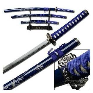  3 Pc Blue Katana Ying Yang Symbol Sword Set Sports 
