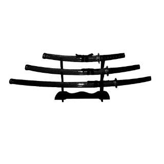   Cutlery Black Stealth Ninja Samurai 3 Piece Sword Set With Stand Sword