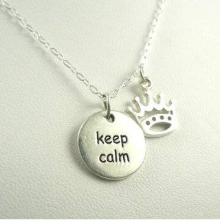 Keep Calm and Carry On Crown Sterling Silver Charm Necklace British 
