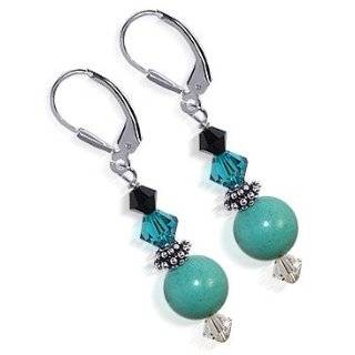 SCER120 Sterling Silver Enchanting 10mm Turquoise Crystal Earrings 