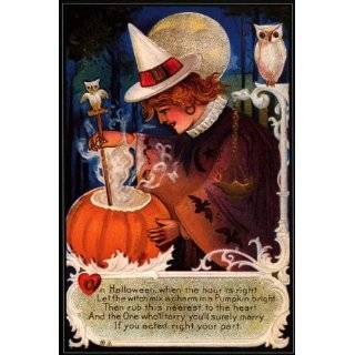  WITCH BLACK CAT BROOM OWL HALLOWEEN VINTAGE POSTER REPRO 