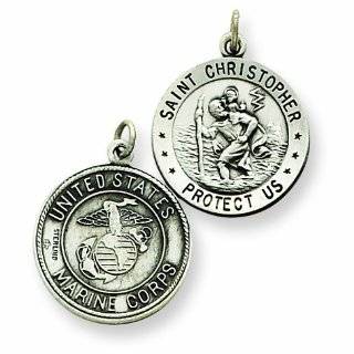 Saint Christopher Sterling Silver Reversible US Marine Corp Pendant 