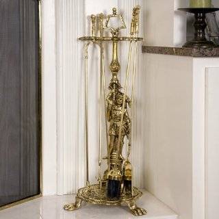 Solid Brass Fireplace Tool Set with Squire Base   Polished
