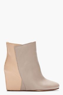 MM6 Maison Martin Margiela Taupe Two Tone Leather Wedge Ankle Boots for women