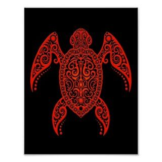Intricate Black and Red Sea Turtle Print