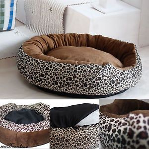 New Detachable Leopard Print Dog Pet Cat Bed Pet Dog Kennel Bed Sz Medium Large