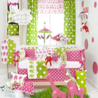 Glenna Jean Baby Girl Bright Pink Green Elephant Crib Nursery Bedding Quilt Set