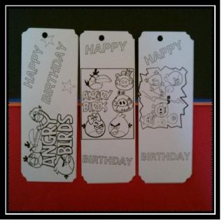 Birthday Party Supplies Favors Color Your Own Angry Birds Bookmarks