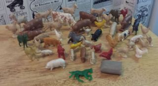 Lot of 48 Plastic Farm Animals Horse Dog Cow Pig Duck Chicken More
