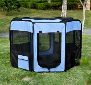 New 46" Puppy Dog Cat Play Pen Soft Pet Playpen Exercise Kennel Folding Blue