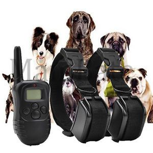 LCD 100LV Level Shock Vibra Remote Pet 2 Dog Bark Training Collar for 10lb 130lb