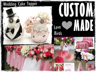 Love Birds Wedding Cake Topper Custom Made Your Wedding Color Handmade Gift Art