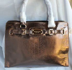 Michael Kors Hamilton Large EW Tote Bag Retail $348 Metallic Cocoa 35F2MHMT3T