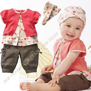 3pc Kid Child Girl Infant Baby Top Pants Headband Outfit Costume Cloth 0 3Y TY4