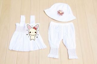 3pcs Baby Girl Kid Ruffle Top Pants Hat Set Outfit Clothes Costume White 0 24M