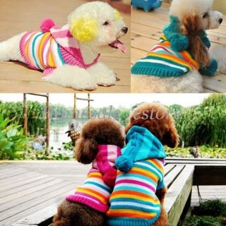 Winter Warm Pet Dog Clothes Stripe Sweater Knitwear Coat Hat Hoodies Apparel
