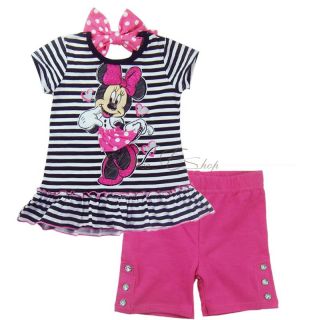 Girl Baby Black Striped Minnie Mouse Costume Top T Shirt Pants Outfits Sz 2 3 4