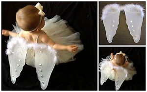 New Child Kid Toddler Baby Girl White Angel Wings Halloween Costume Photo Dress