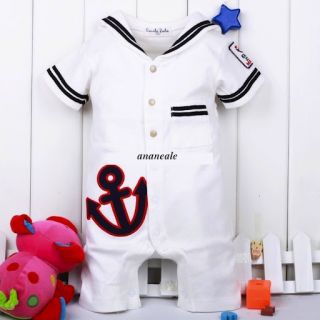 Cute Baby Boy Sailor Suit Fancy Dress Costume Navy White 3 6 6 12 12 18 18 24 M