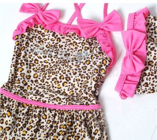 Kids Girls Princess Leopard Swimwear Swimsuit Hat Bather Costumes AGE1 6Y