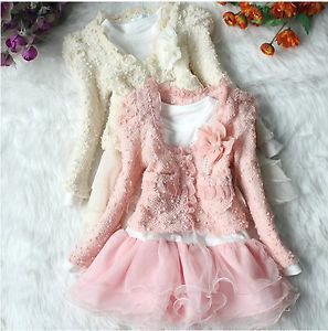 2pcs Toddler Girls Kids Top Jacket Dress Clothes Beige Pink 15 1 5years