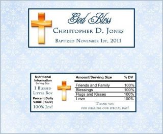 100 Personalized Boys Baptism Cross Candy Bar Wrappers