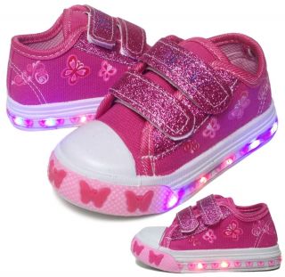 New Light Up Baby Toddler Girls Velcro Strap Canvas Flat Sneaker Shoes Pink 1 6