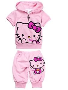 New Baby Kids Girls T Shirt Short Pants Set Clothes Costume Pink "Kitty" Y9
