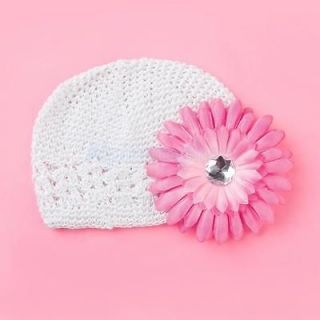 Baby Girl Crochet Beanie Hat Cap Daisy Flower Clip