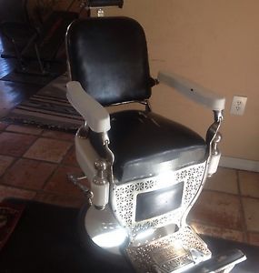 Vintage Theo A Kochs Black and White Barber Chair