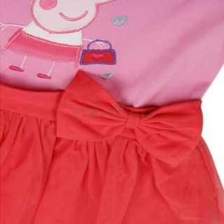 Peppa Pig Girls Bubble Sleeve Party Dress Bowknot Tulle Tutu Skirt 18 24M