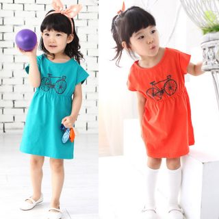 Toddler Baby Girls Kids Clothes Bicycle Printed Top Dresses Cotton Colors Skirt
