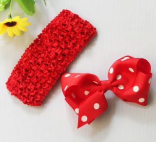 Red Crochet Infant Headband Bowknot Clips Hair Big Bow Headband Baby Girls Gift