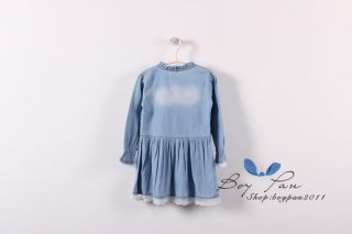 Kids Clothing Cute Girls Dresses Classical Jean Style Lace Borders Dress AGE2 7Y
