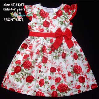 Gymboree Floral Baby Girls White Dress Red Rose Flower Kid 5 7 Years