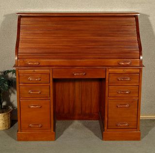 Mahogany Golden Oak Roll Top Secretary Office Desk
