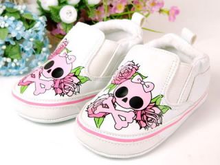 New Toddler Baby Girl Pink Skull Crib Shoes Size 4