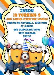 Minions Despicable Me 2 Pixar Movie Birthday Party Invitations Cute