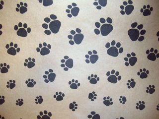 Dog Cat Paw Print Gift Wrap Paper Decoupage Brown Bag Paper w Black Paw Print