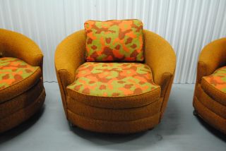 Set of 3 Round Wheel Funky 70's Sear Roebucks Fabric Living Room Chair Chairs