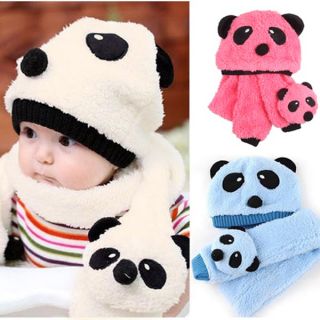 1 3 Colors Korean Panda Pattern Cute Baby Kids Toddler Unisex Warm Hat Scarf Set