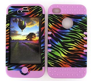 3 IN 1 HYBRID SILICONE COVER FOR APPLE IPHONE 4 4S HARD CASE SOFT LIGHT PINK RUBBER SKIN ZEBRA XPK TE163 S KOOL KASE ROCKER CELL PHONE ACCESSORY EXCLUSIVE BY MANDMWIRELESS: Cell Phones & Accessories