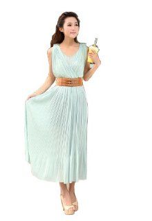 361Buy(TM) Womens Lace V Neck Floral Chiffon Long Maxi Full length Vintage Bohemia Sleeveless Evening Ball Gown Dress With Belt Free Size (Green): Beauty