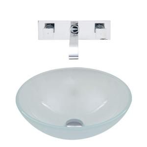 Vigo Vessel Sink in White Frost and Wall Mount Faucet Set in Chrome VGT274
