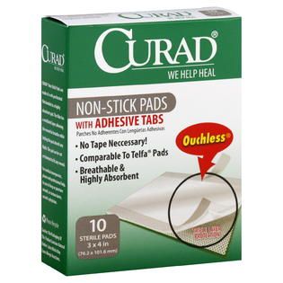 Curad  Non Stick Pads, with Adhesive Tabs, 10 pads