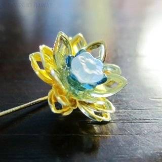   Lotus Boutonniere   Teal and White   flower lapel pin 