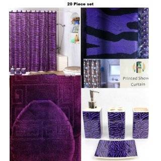 20 Piece Bath Accessory Set Purple Bath Rug Set + Purple Zebra Shower 