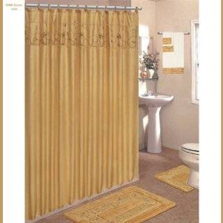 Gold 18 Piece Bathroom Set: 2 Rugs / Mats, 1 Fabric Shower Curtain, 12 