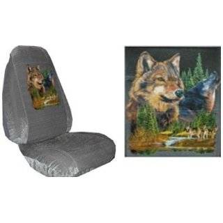 Car Truck SUV Grey Wolves Print Seat Covers 2 Grey Universal Vehicle 