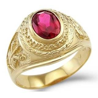    New 14k Solid Yellow Gold Mexican Red Ruby CZ Mens Ring: Jewelry